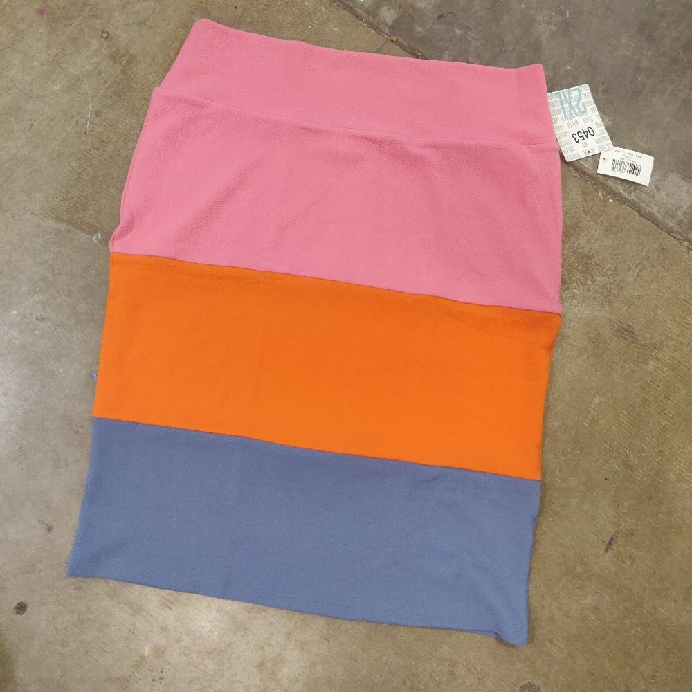 NWT LuLaRoe Cassie Pencil Skirt Color Block PINK ORANGE BLUE